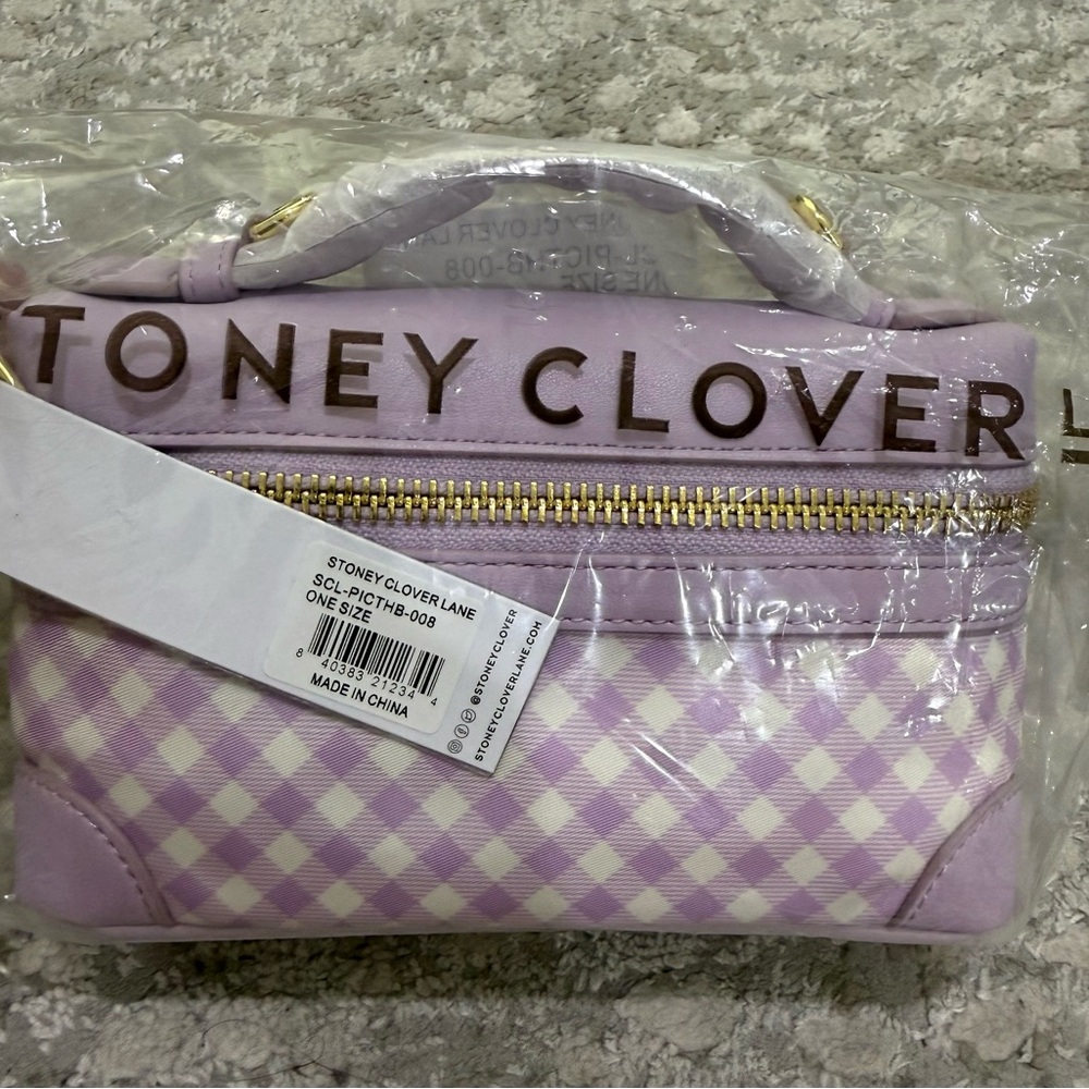 Stoney Clover Lane Lavender Gingham Crossbody bag with Gold Hardware